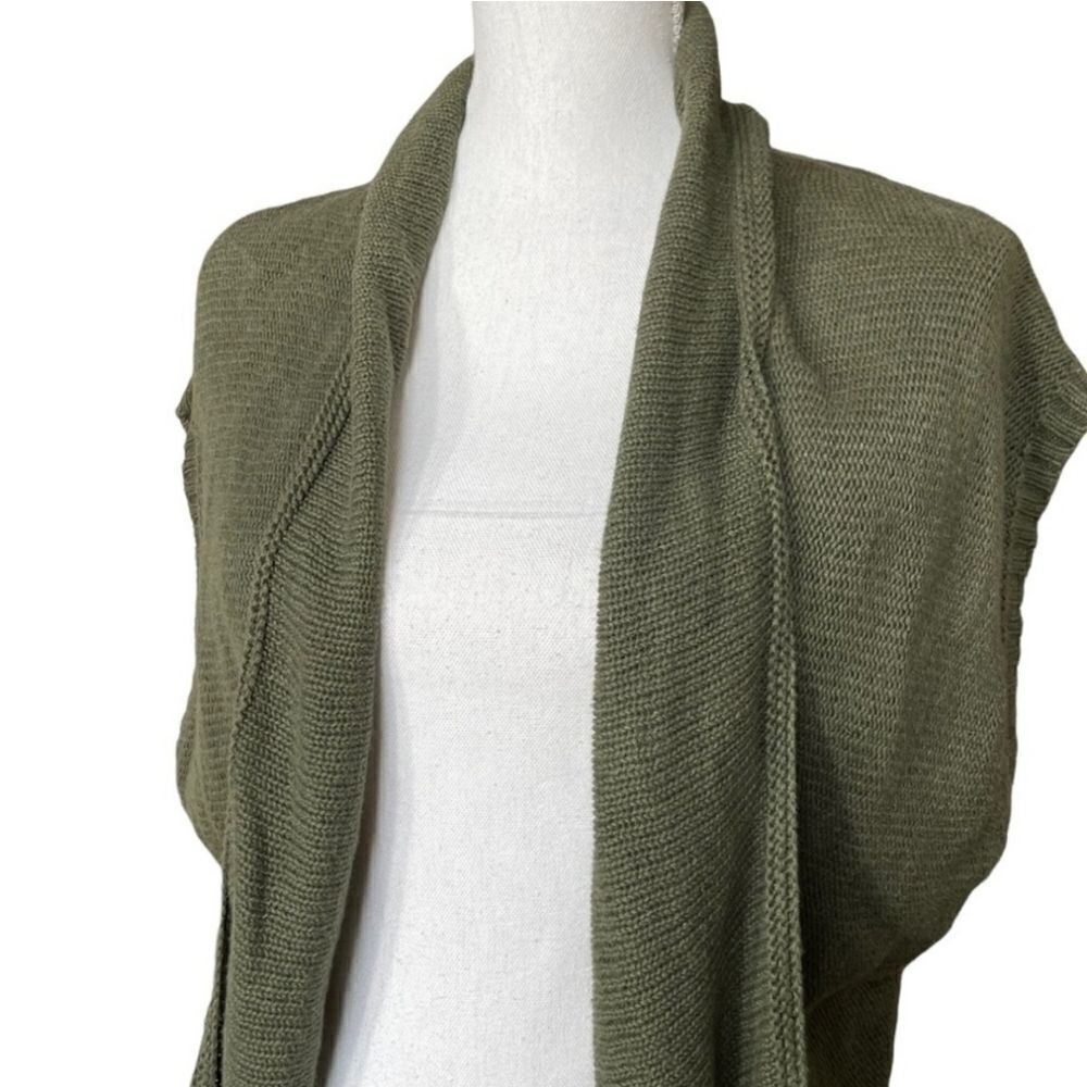 Eddie Bauer L Olive Green Knitted Pockets Shrtslvs Women’s Opened Cardigan Vest - Picture 6 of 12
